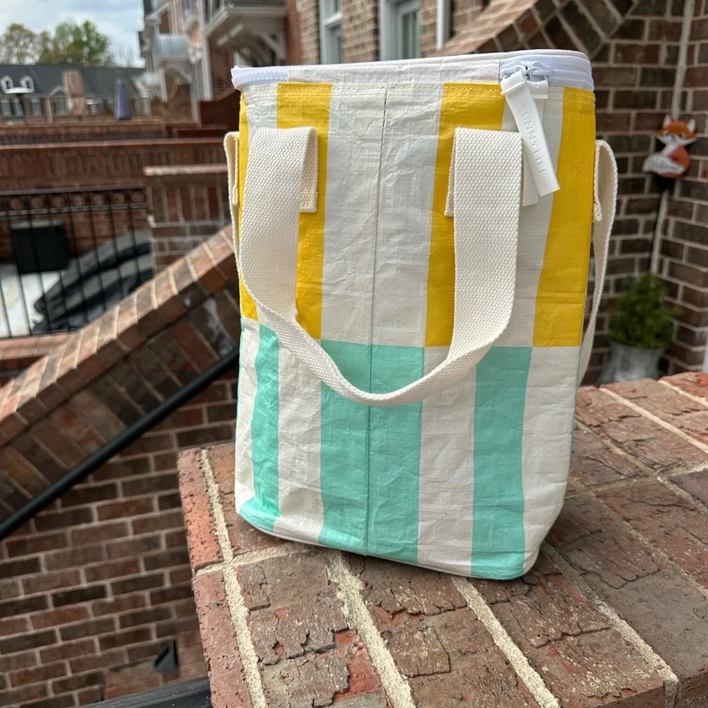 Sunnylife Yellow and Mint Stripe Cooler Canvas Tote - Picture 3 of 5